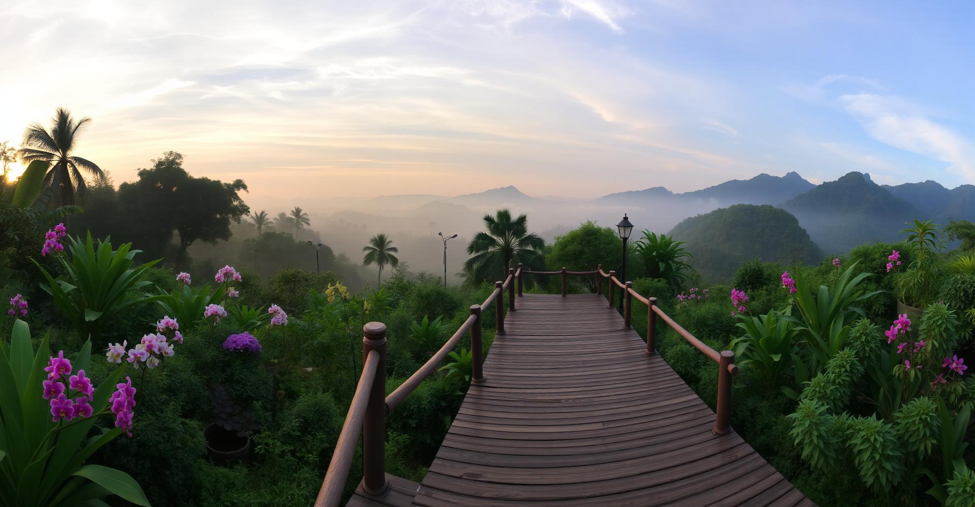 Vista do Orquidário Quinze ao amanhecer